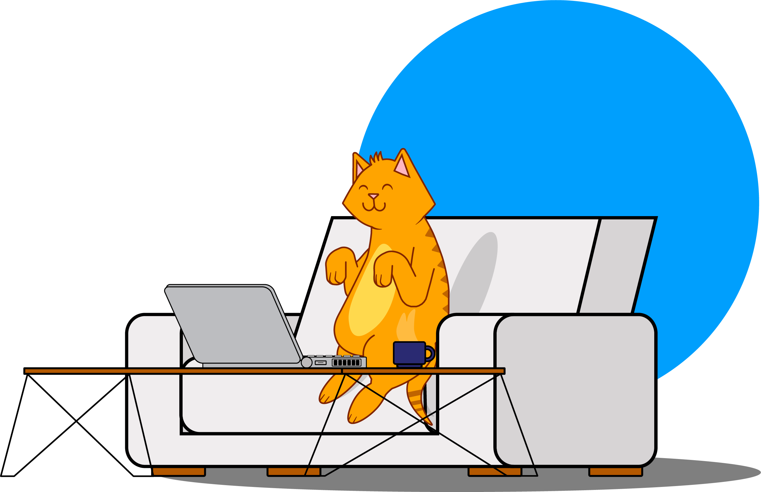 Cat with Computer Illustration